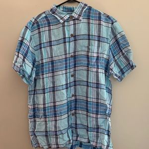Tommy Bahamas blue plaid 💯 linen men’s shirt
